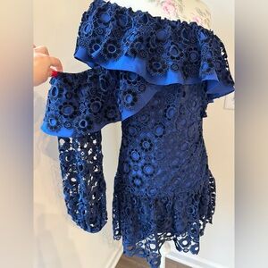 Self portrait Elegant Blue Lace One-Shoulder Dress